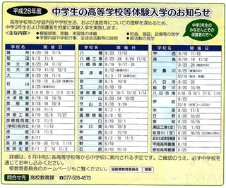 滋賀県の中学生の進路選択の高校体験入学イベント(平成28年度)